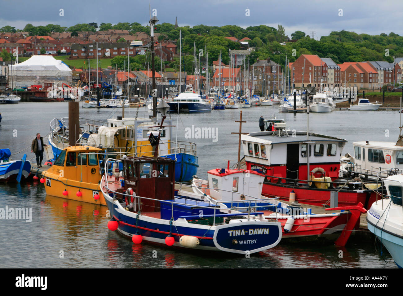 whitby harbour boats north yorkshire coastal seaside resort england uk ...