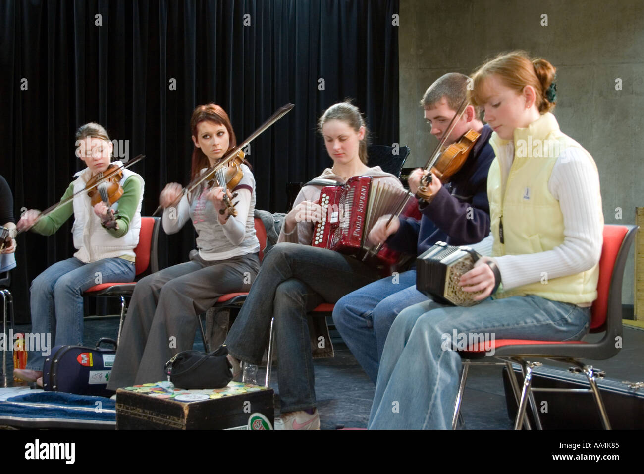 Young Traditional Irish musicians university of limerick Ireland Stock Photo