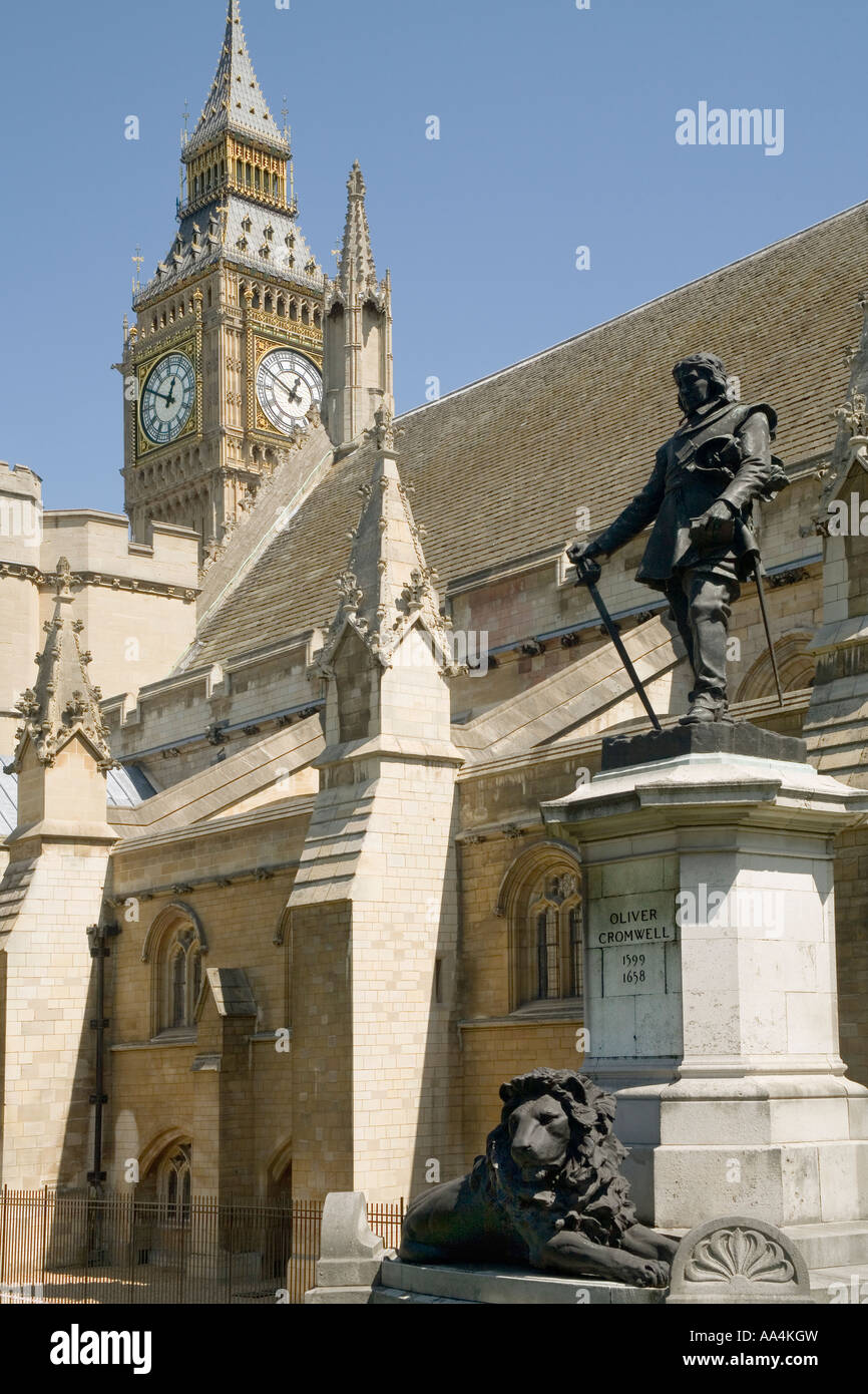 England. London. Cromwell statue & Big Ben Stock Photo