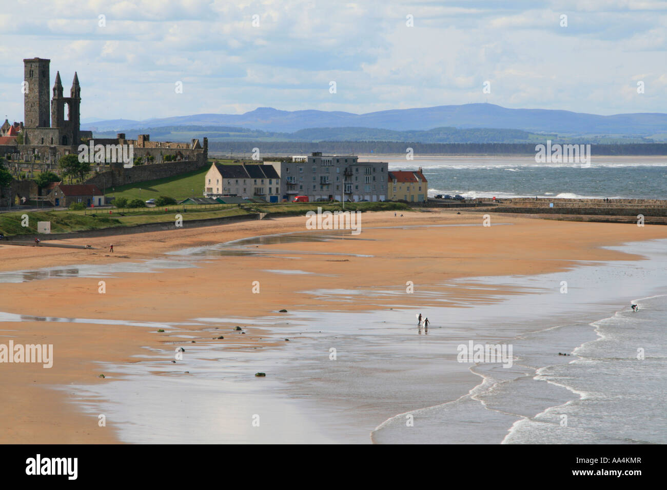 St. Rule's tower and town walls across st andrews beach fife scotland Stock Photo 12512998 Alamy
