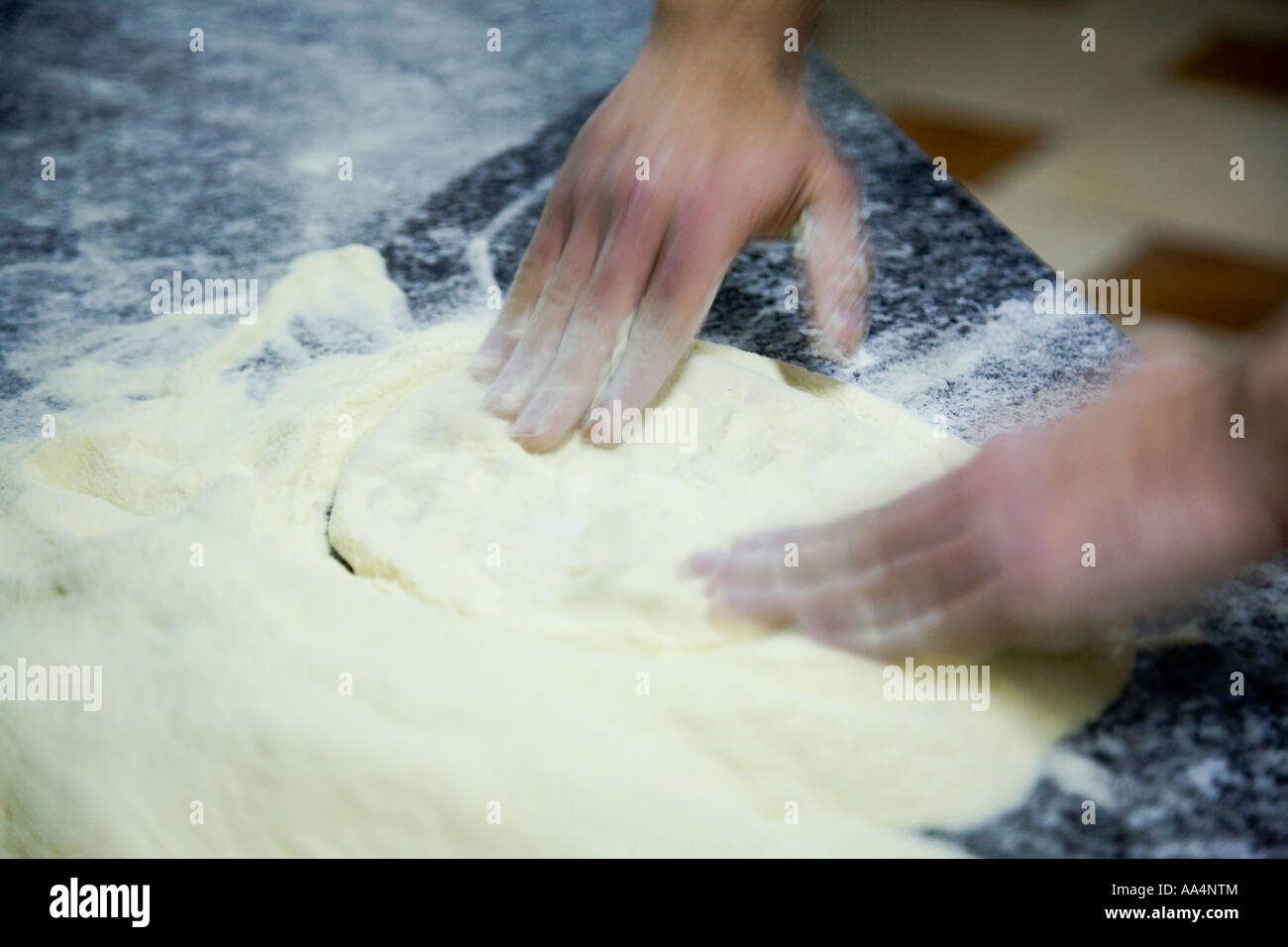 Pizza chefs hands making pizza dough Taormina Sicily Italy Stock Photo
