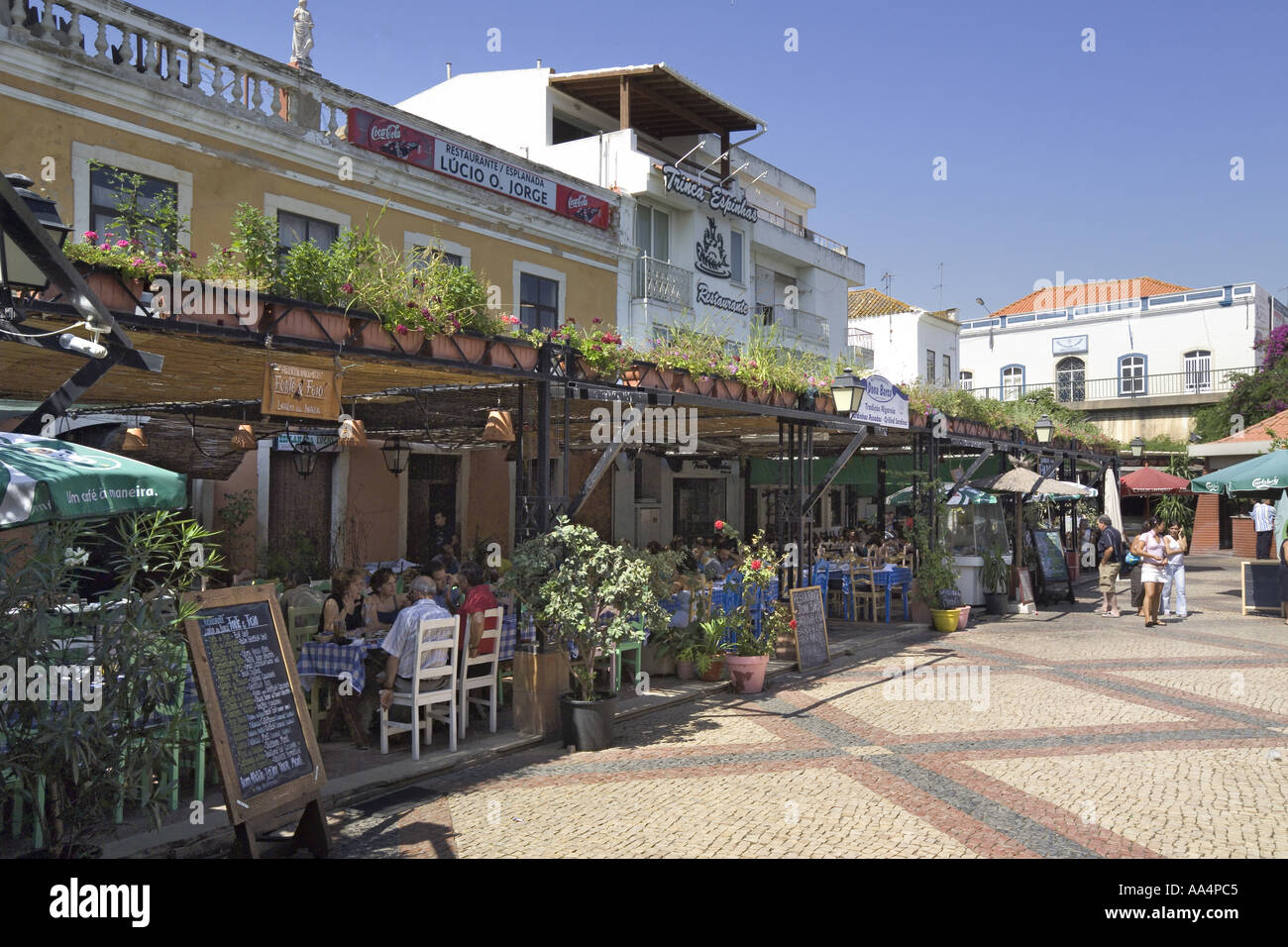 Portimao square fish restaurants stock photo 4085444 alamy