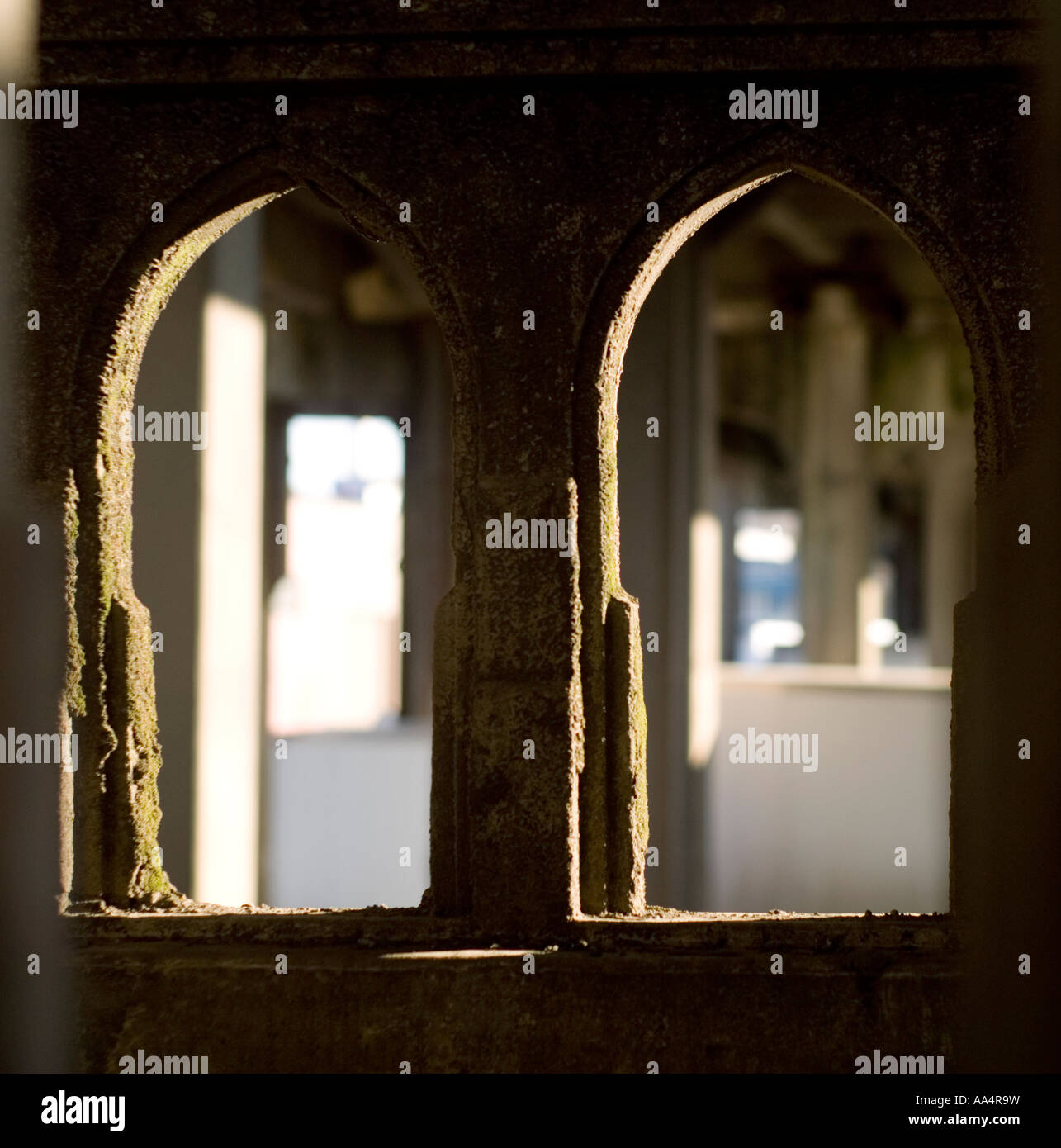 Light Filtering Through Rails Render Shadow and light through cement railing detail Stock Photo - Alamy