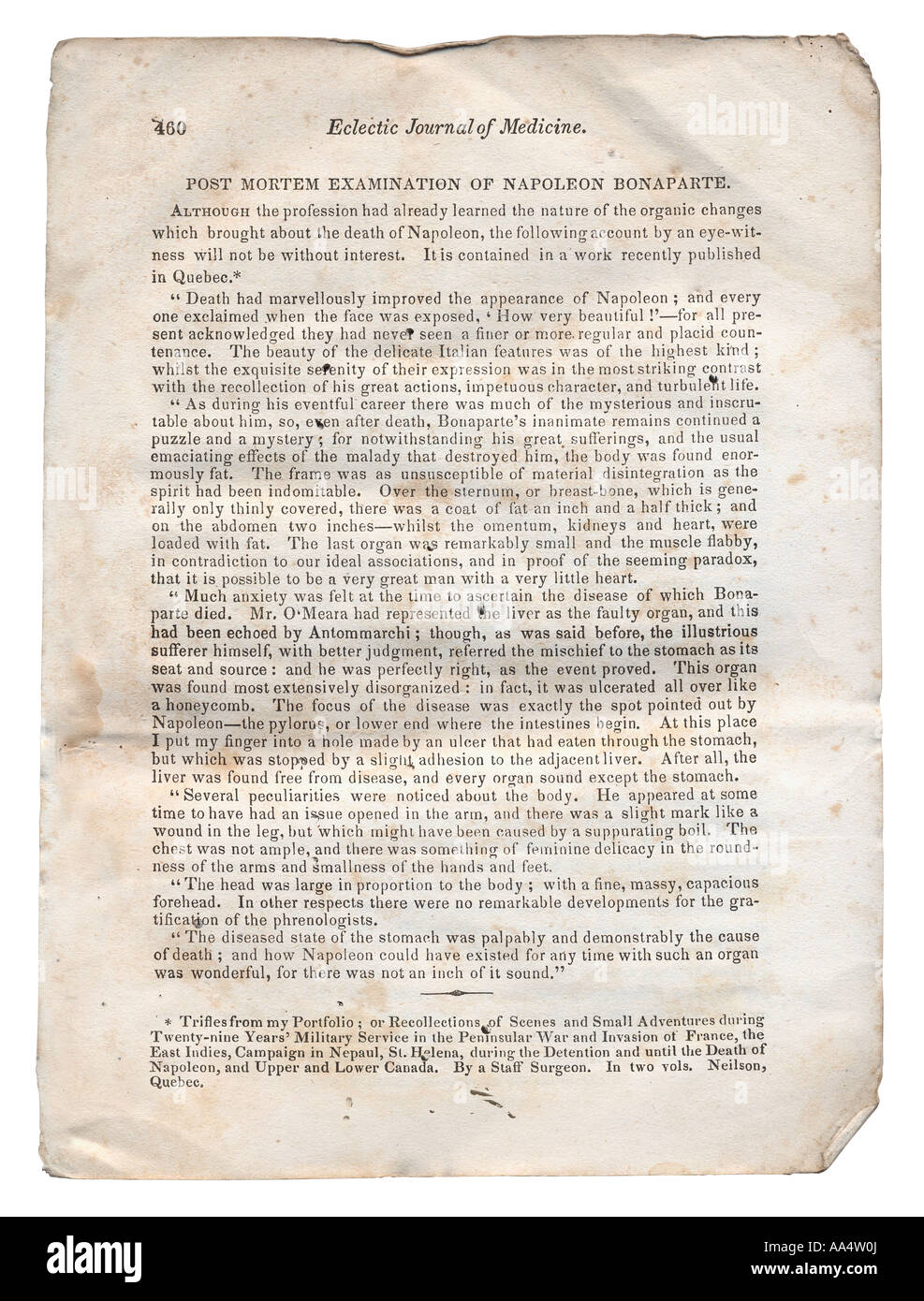 1840 Post Morten Examination of Napoleon Bonaparte. Stock Photo