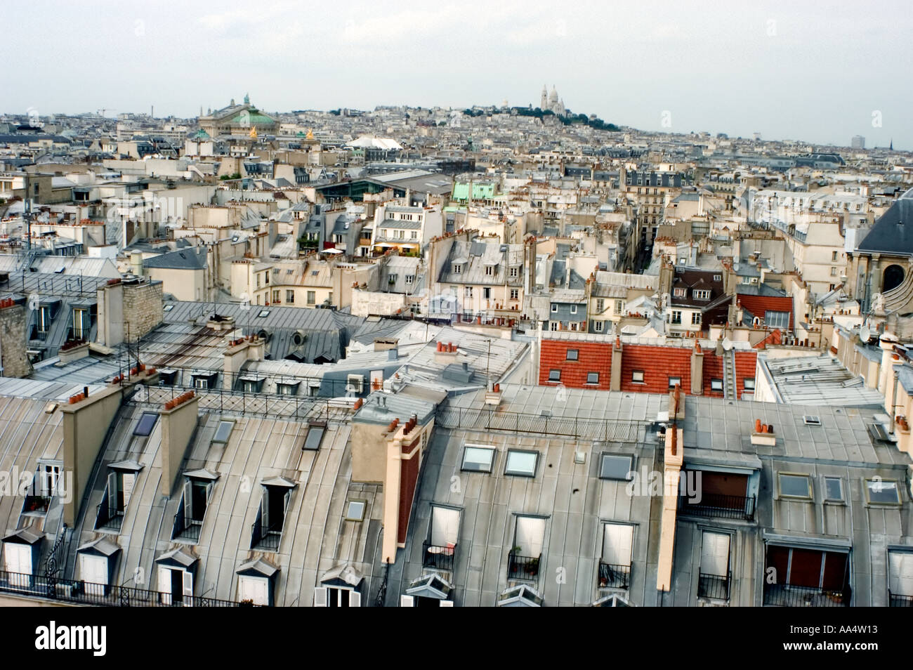 Buildings 'Paris France' Overview of Center of City,Looking North to Montmartre Hill, French Architecture, cityscape, paris rooftops Stock Photo