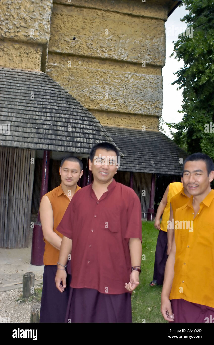 Paris FRANCE, Tibetan Buddhism 'Dzogchen Rinpoche' with Monks of Dzogchen Monastery Religion Group Outside Asian Men, tibet people Stock Photo