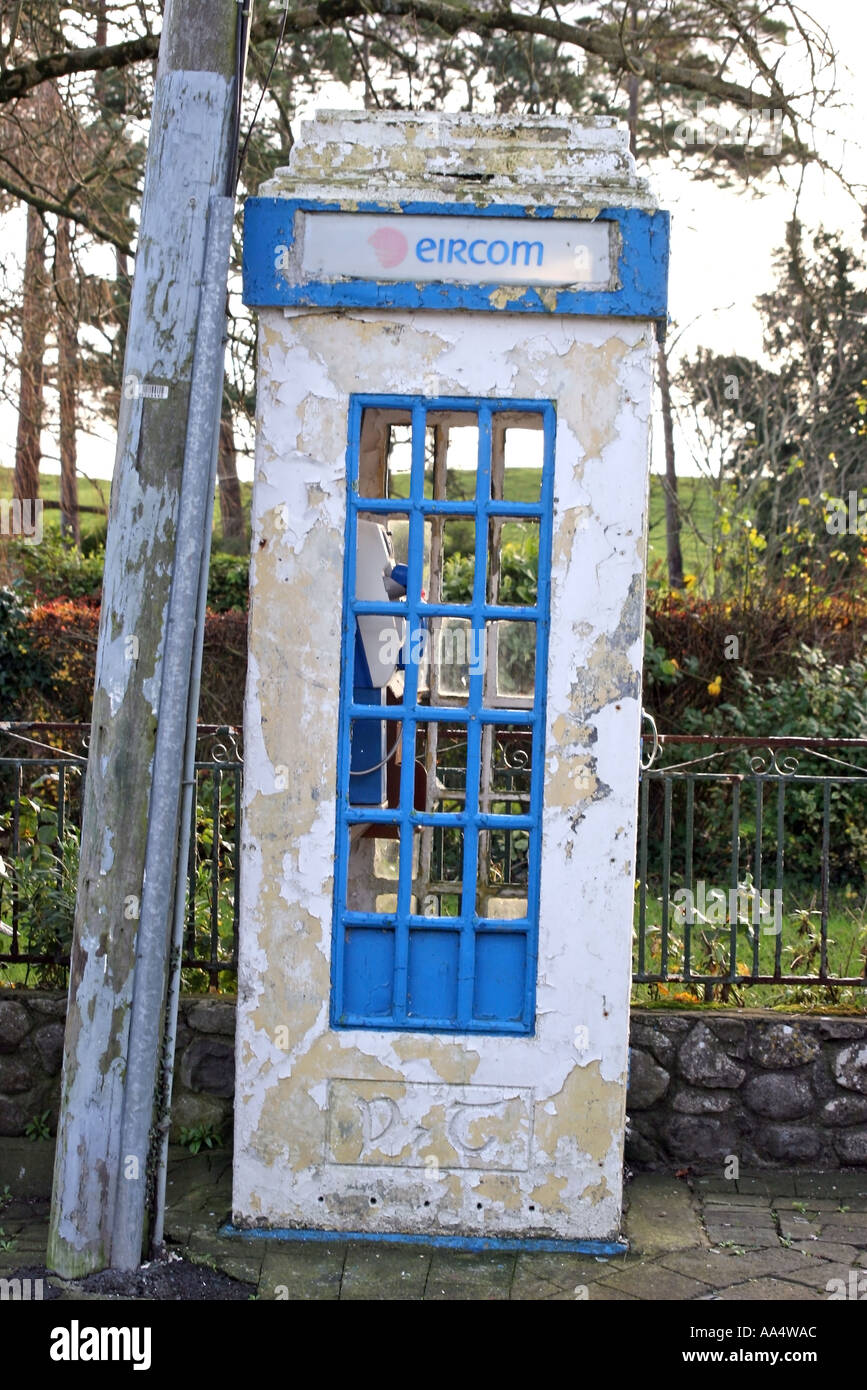 Old Blue Phone Box County Offaly Ireland Stock Photo