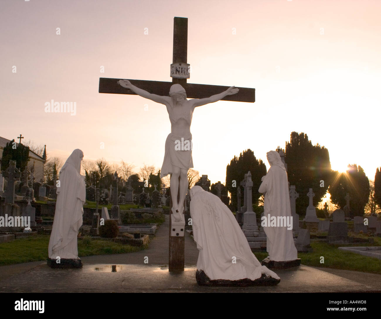 Crucifixion statues in graveyard Mullingar Ireland Stock Photo