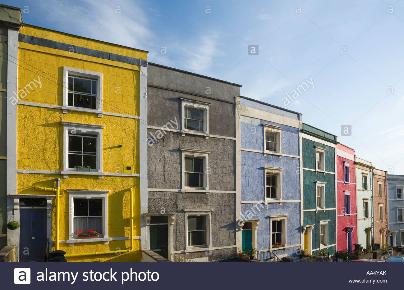 Multi Coloured Terrace Houses in Clifton Wood Bristol 