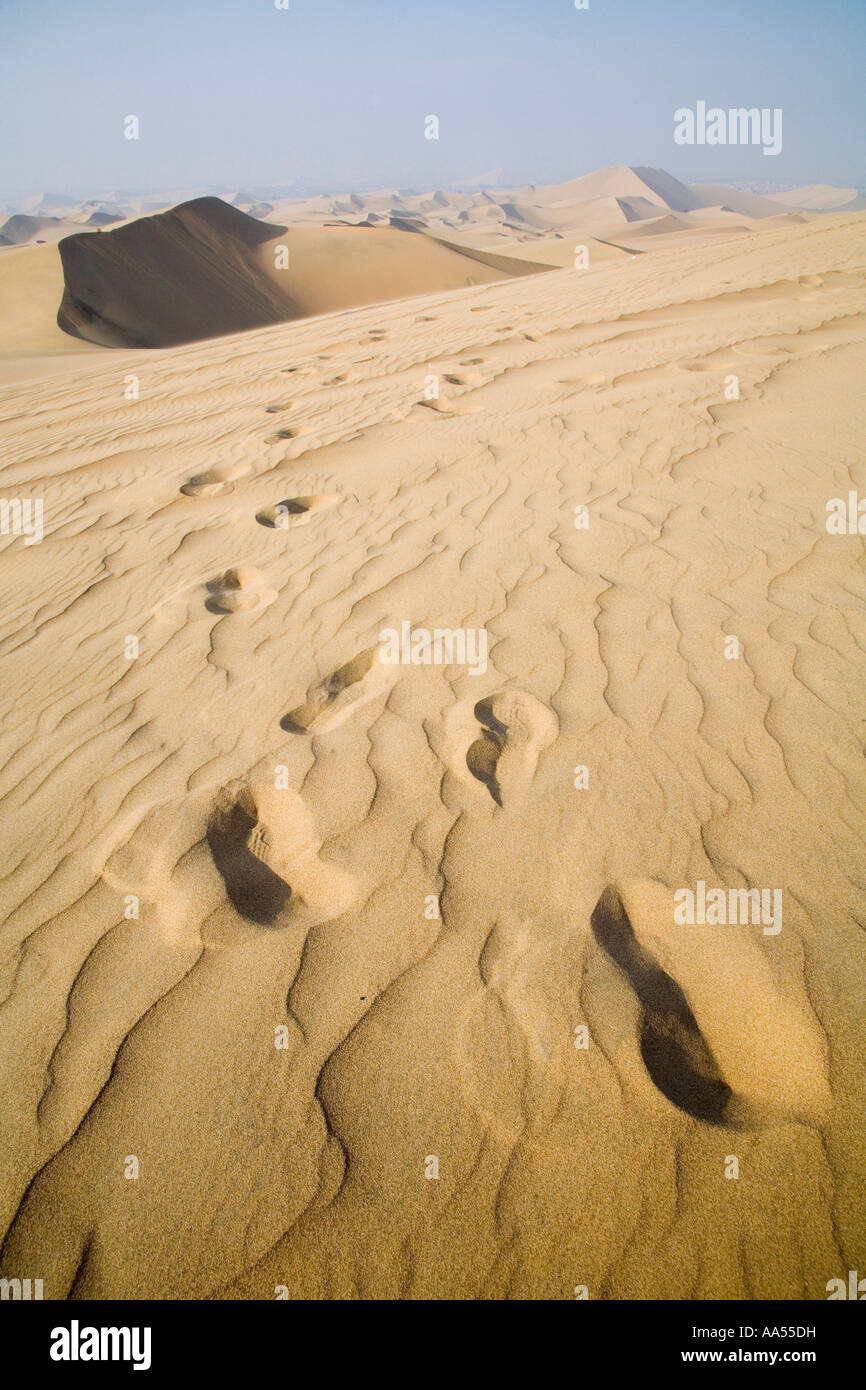 Footprints in the Sand dunes at Huacachina Oasis,  Peru Stock Photo