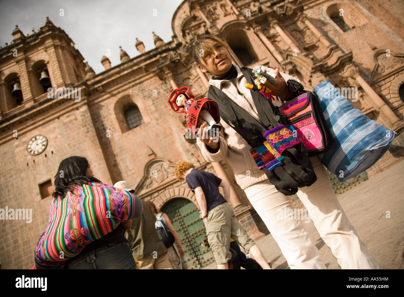 Street sellers in the main plaza in Cuzco,  Peru Stock Photo
