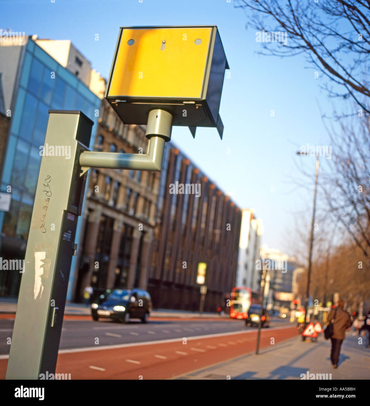A yellow Gatso speed detecting  traffic camera on Old Street Shoreditch London England UK   KATHY DEWITT Stock Photo