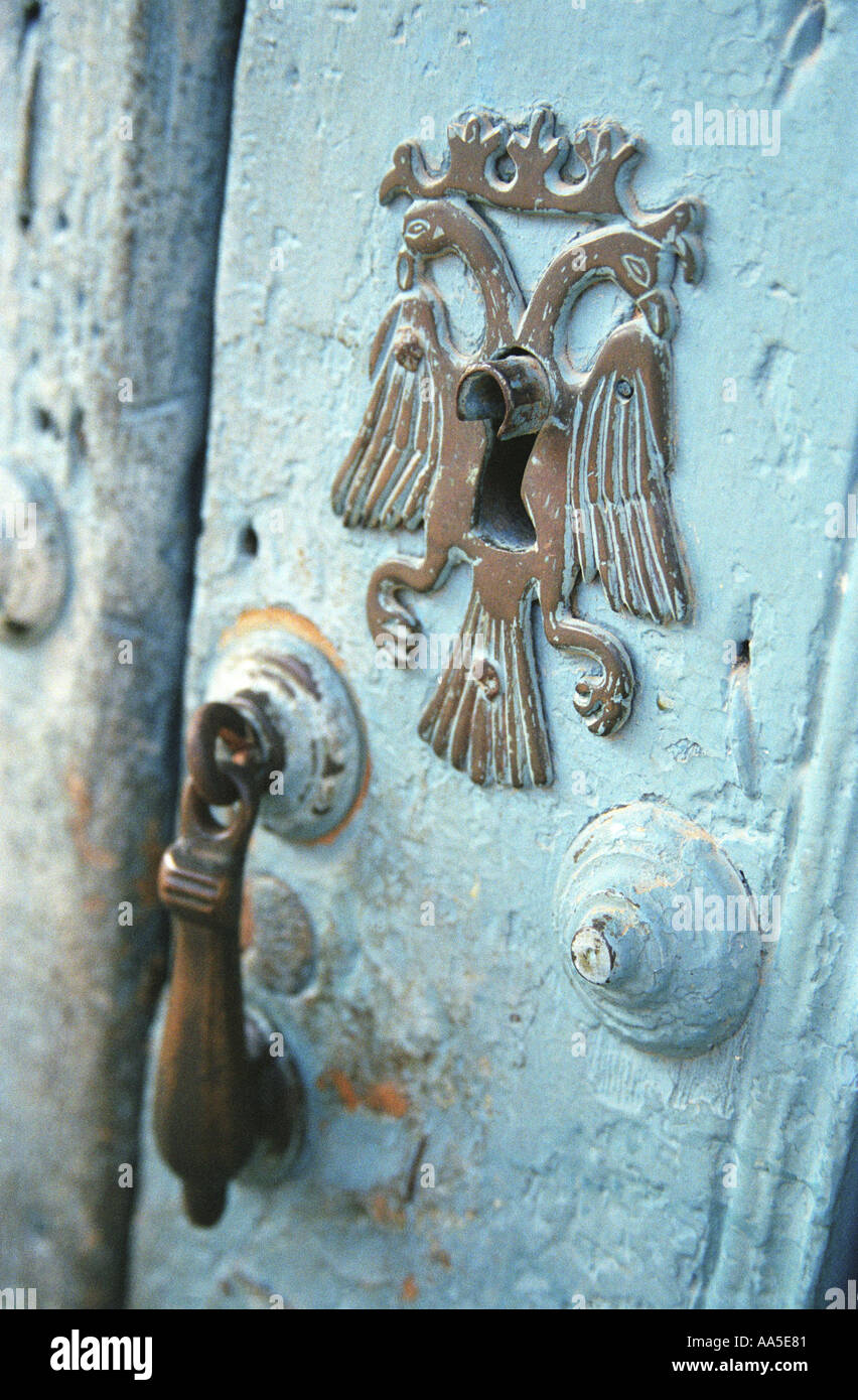 Detail of a handle and keyhole on a colonial door in Trinidad Cuba