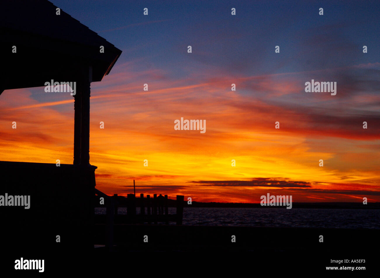 Sunset gazebo in foreground Westerly Rhode Island Stock Photo