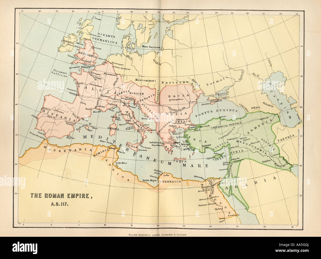 Map of the Roman Empire in AD 117. Stock Photo
