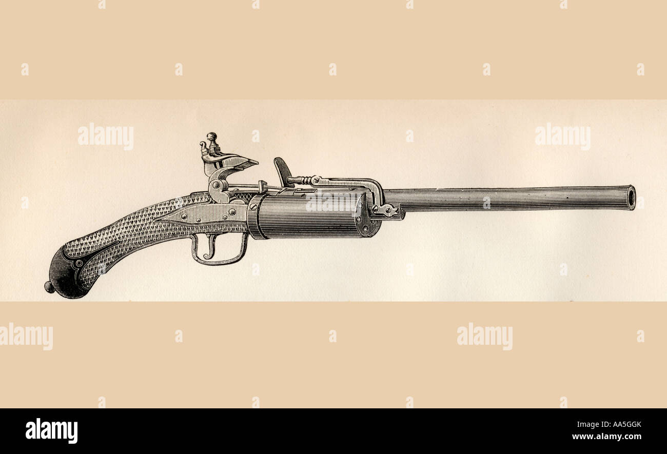 Snaphaunce Revolver, circa 1640. Stock Photo