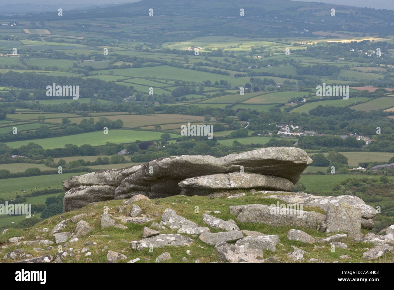 The Cheese Rings a rock outcrop on Bodmin Moor Cornwall UK June Stock ...