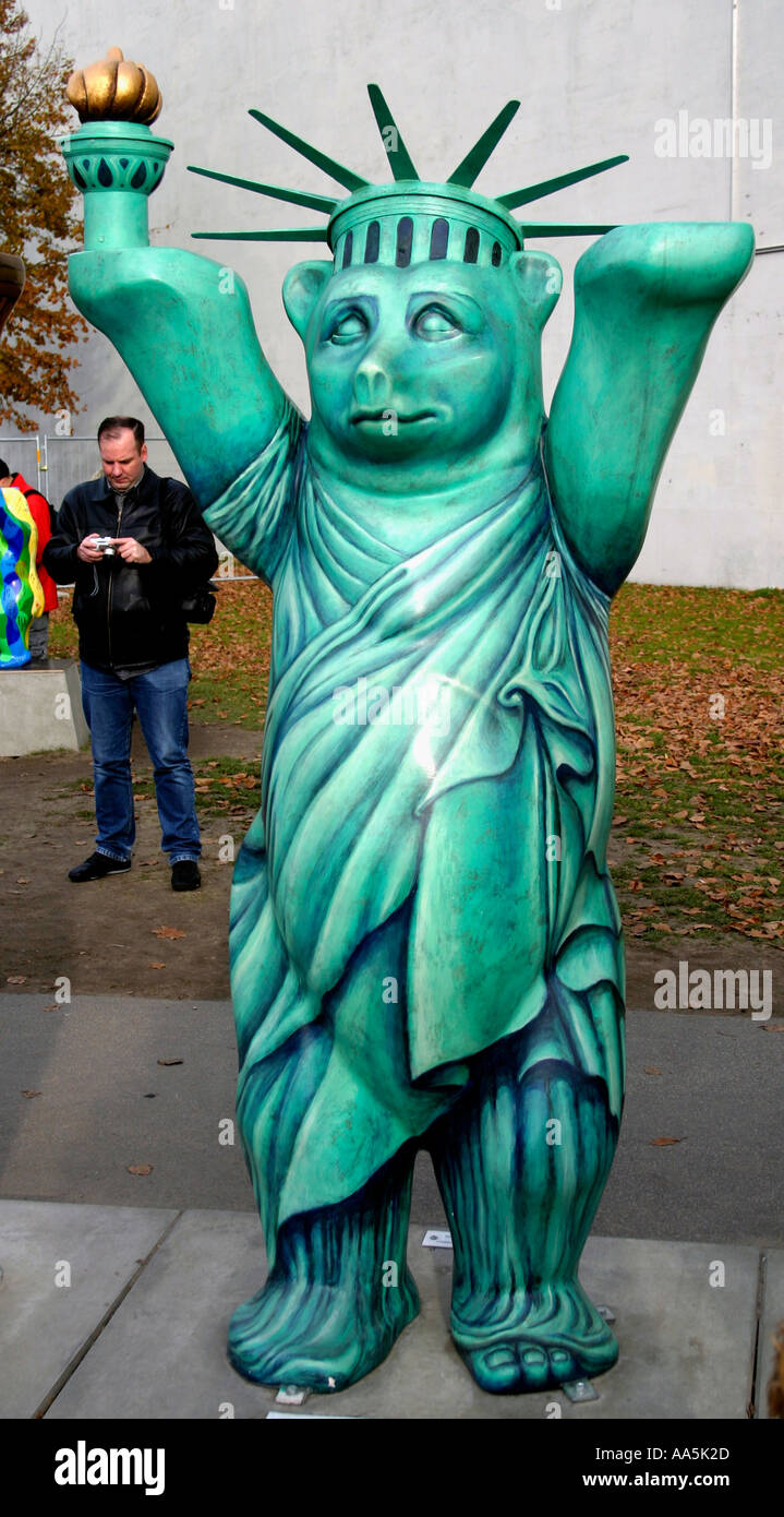 Germany Berlin United Buddy Bears Exibition Statue of Liberty Stock Photo