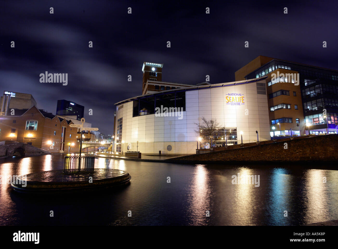 View of the canal area near to Brindleyplace Birmingham England Pictured is the National Sea Life Centre canals ICC Stock Photo