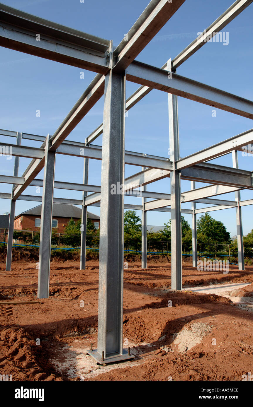 Steel frame construction on a building site Stock Photo