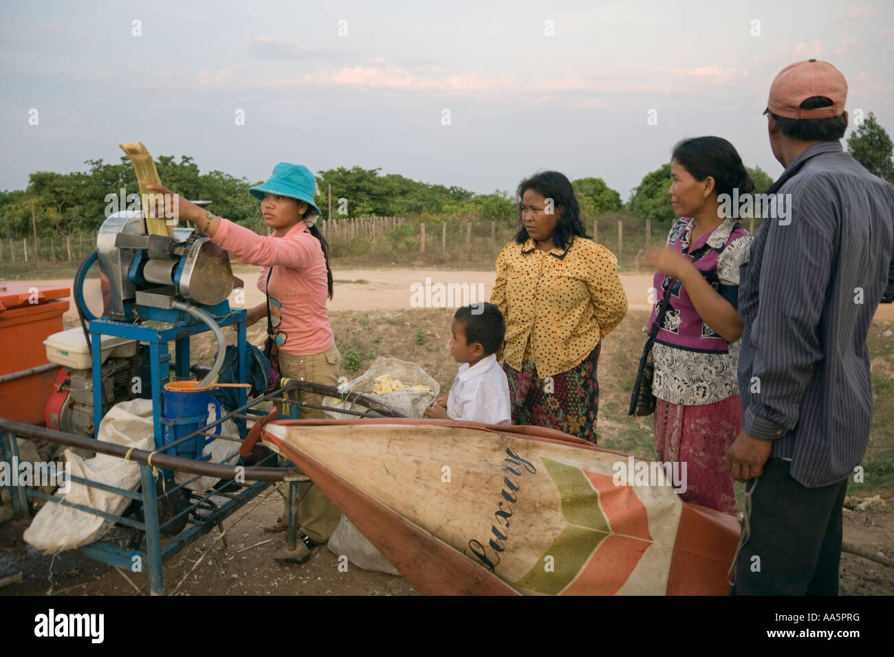 CAMBODIA SIEM REAP Roadside vendor selling fresh sugar cane juice Stock Photo