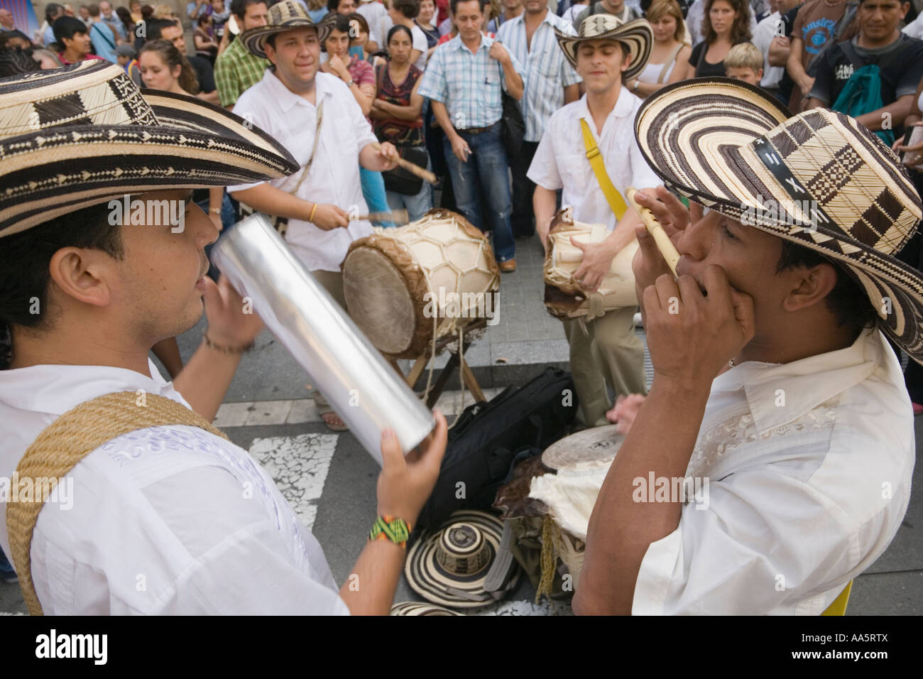 Barcelona, Spain. Musicians performing at La Rambla during Fieste de la Merce Stock Photo
