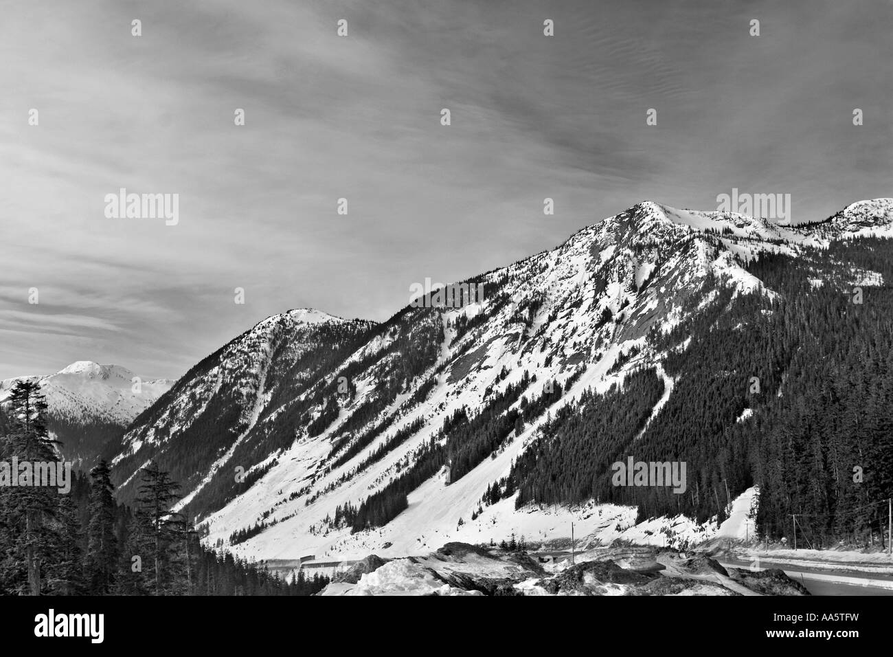 Traditional black and white landscape of the Rocky Mountains in British ...