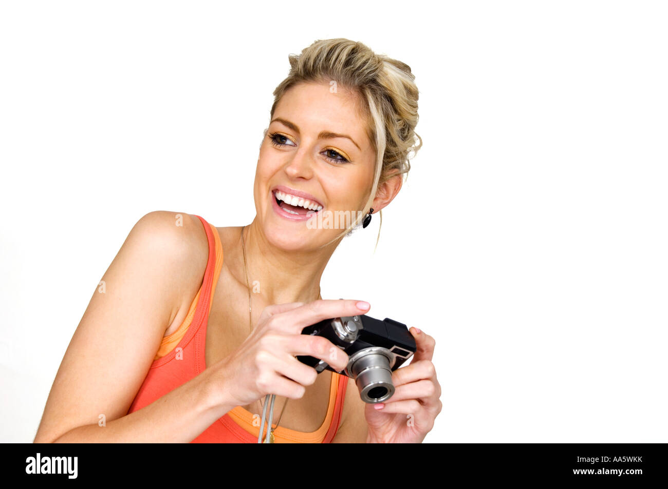 Girl using a compact hi-res stock photography and images - Alamy