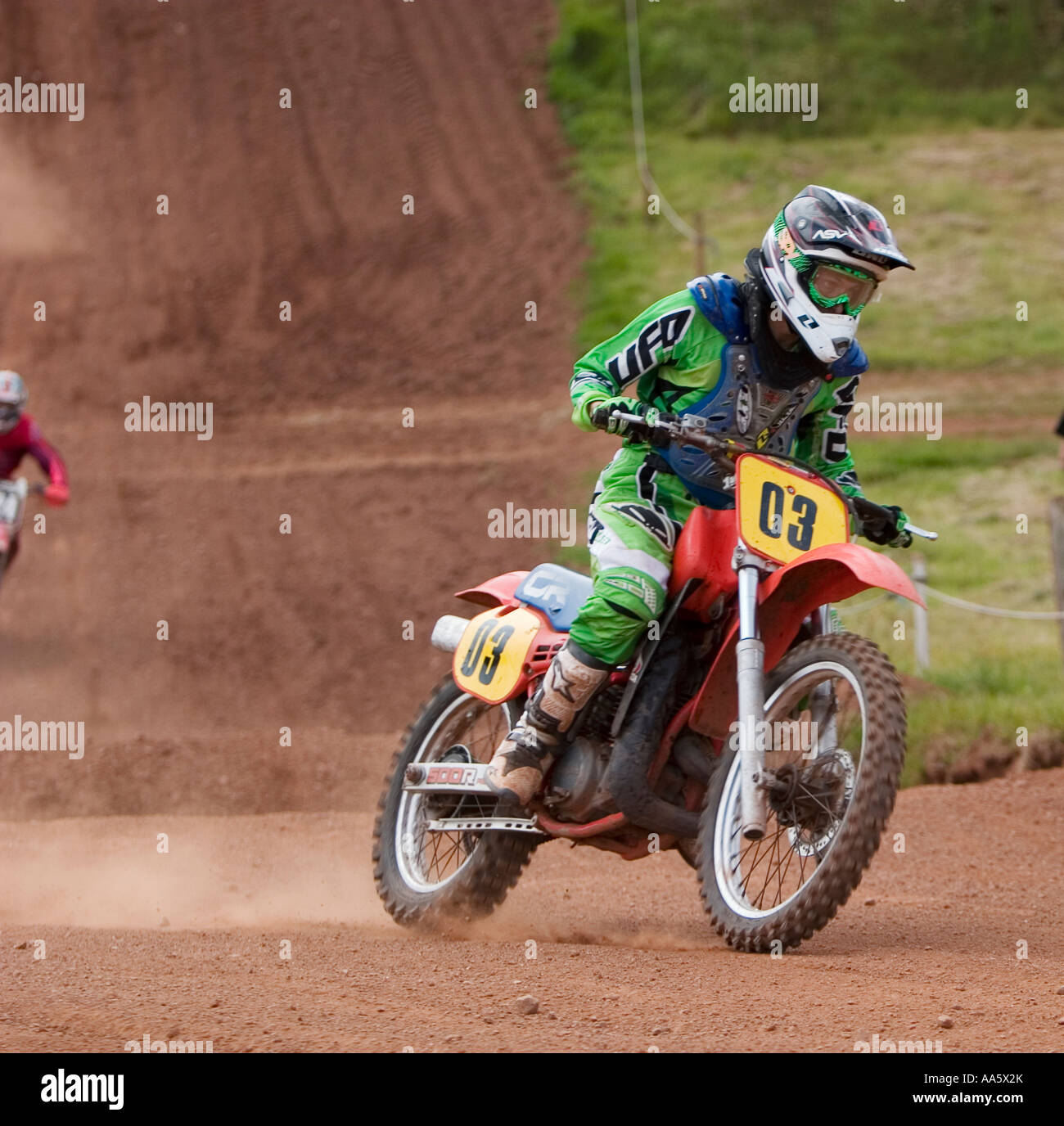 a motorcycle rider in a competition in the Uk called Motocross or scramble Stock Photo