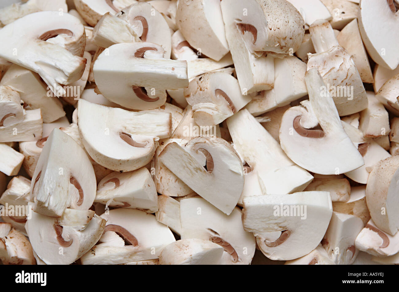 White button mushroom cut and chopped in shape Stock Photo