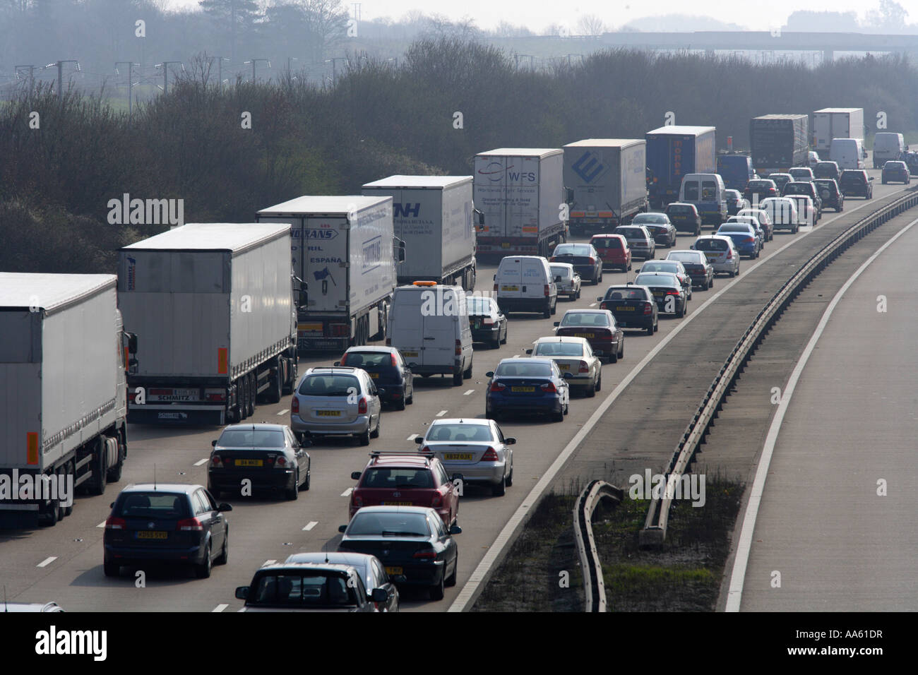 'Traffic jam' M20 motorway Kent England Stock Photo