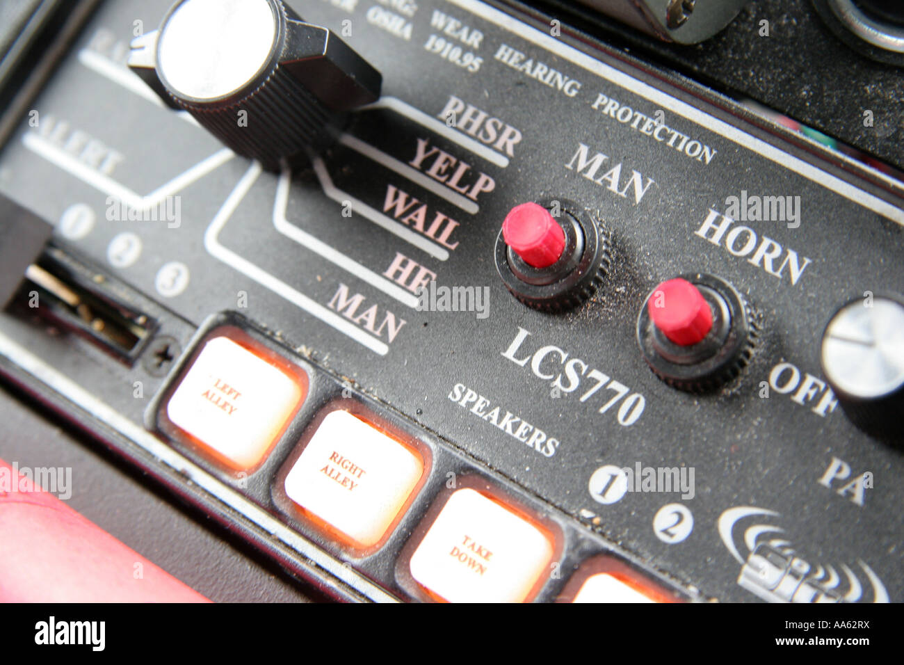 Close up detail of police car emergency lights and siren control buttons  and equipment Stock Photo - Alamy