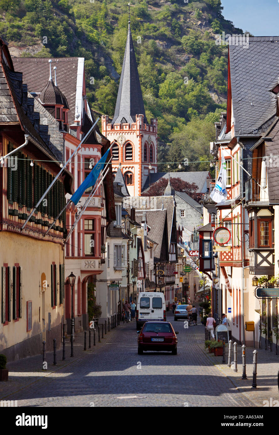 Bacharach in the Rhine Valley church of St Peter and old street with