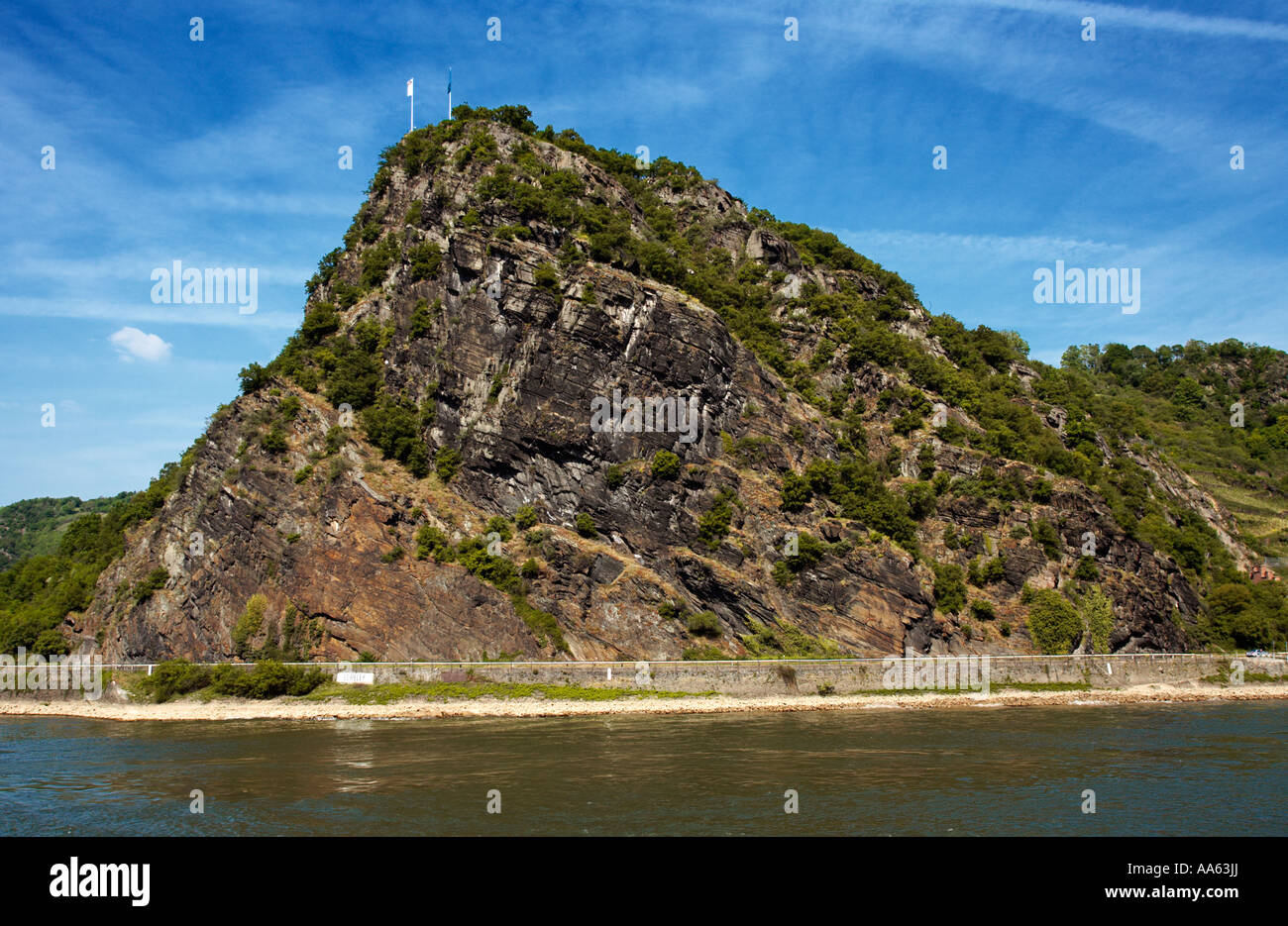 The Loreley rock in the upper middle River Rhine valley, Germany, Europe Stock Photo