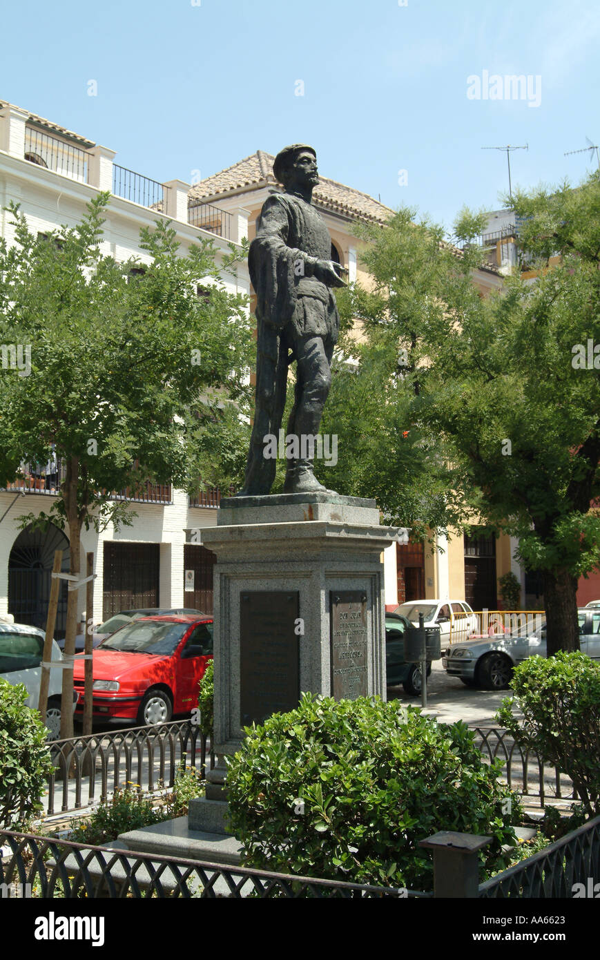 Statue of Don Juan Tenorio in the Plaza de los Refinadores Seville Spain Stock Photo