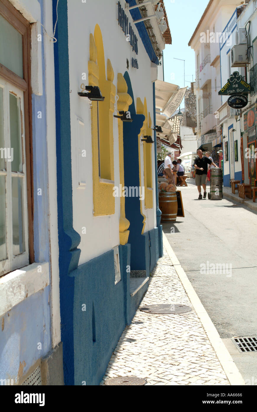 Shops and Restaurants and Irish Bar in Quiet Street in Alvor Town