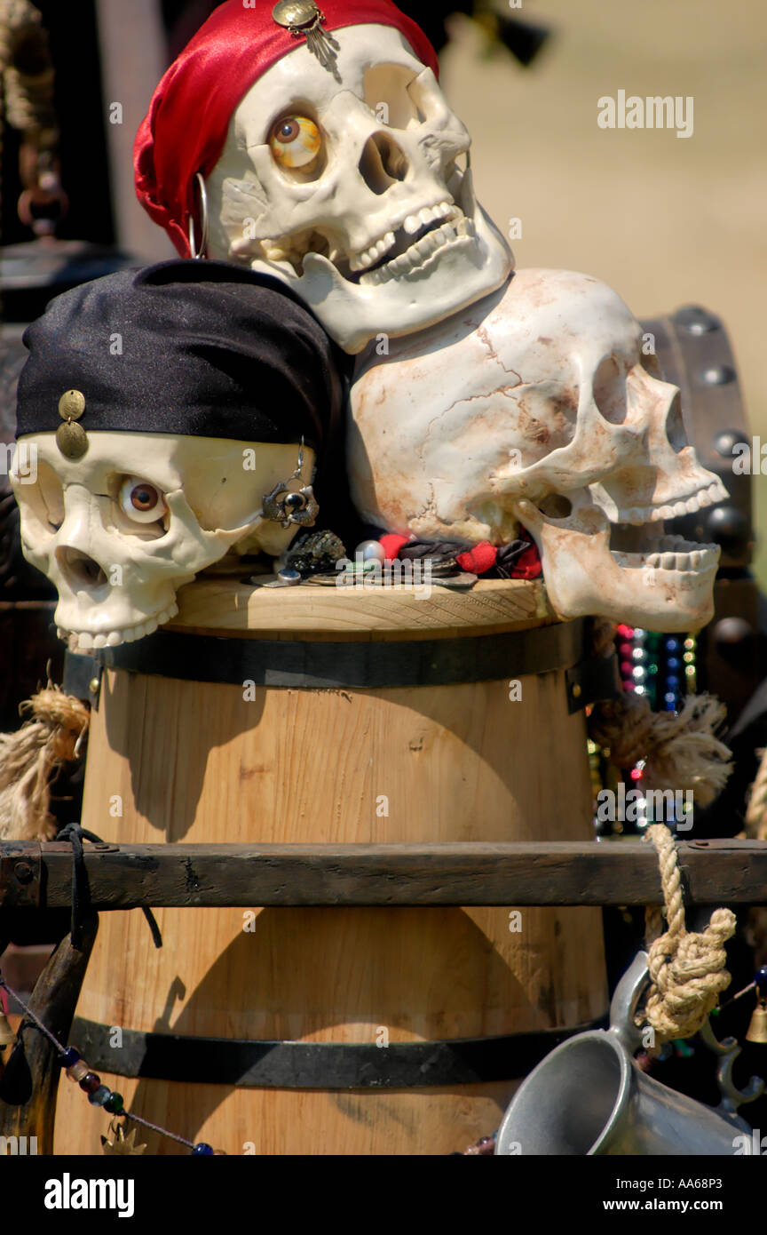 A wagon full of trinkets and skulls being pulled at the Renaissance Fair San Diego California USA Stock Photo