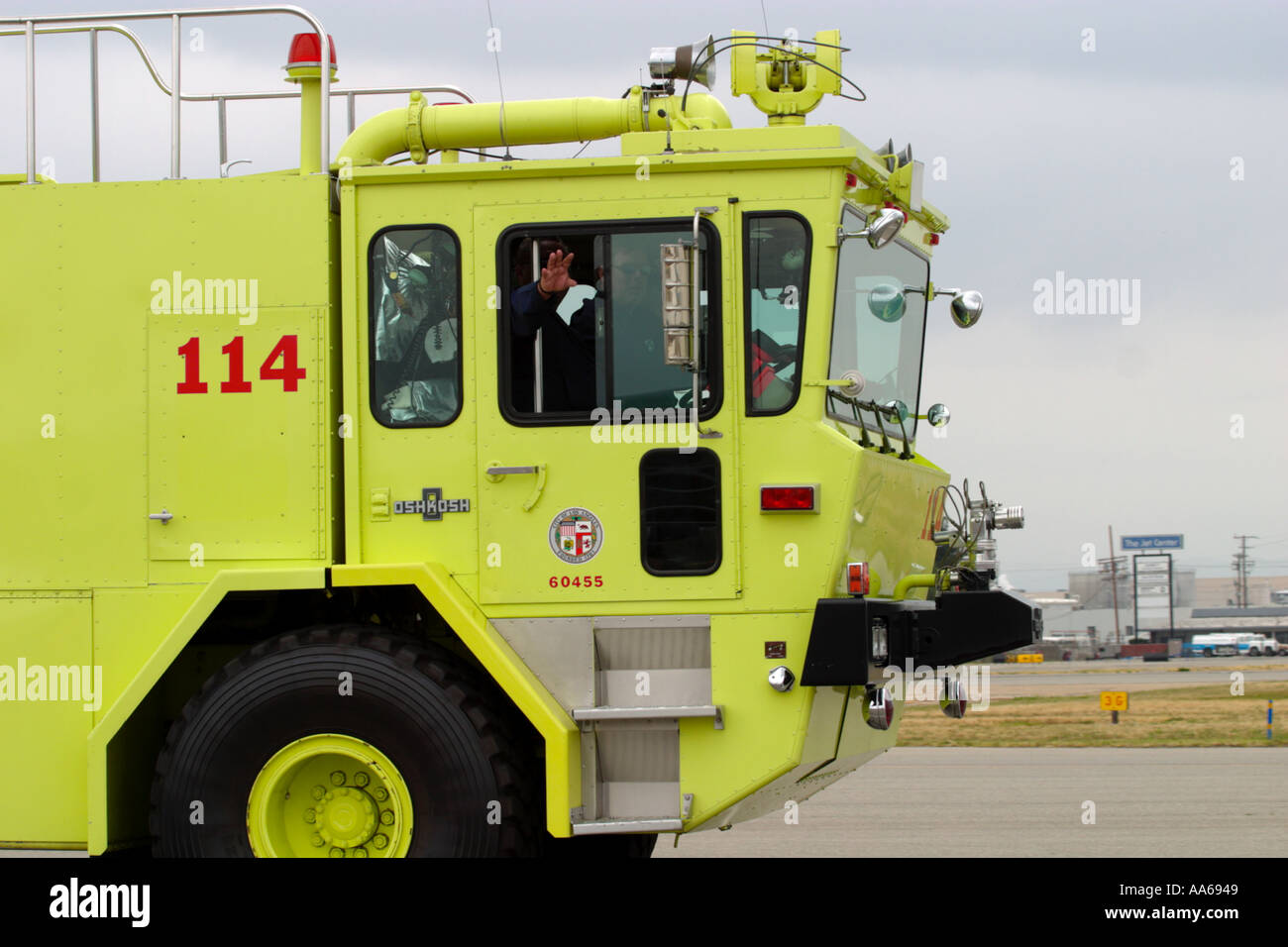 Los Angeles City Fire Department Truck stationed at Van Nuys California Airport Stock Photo