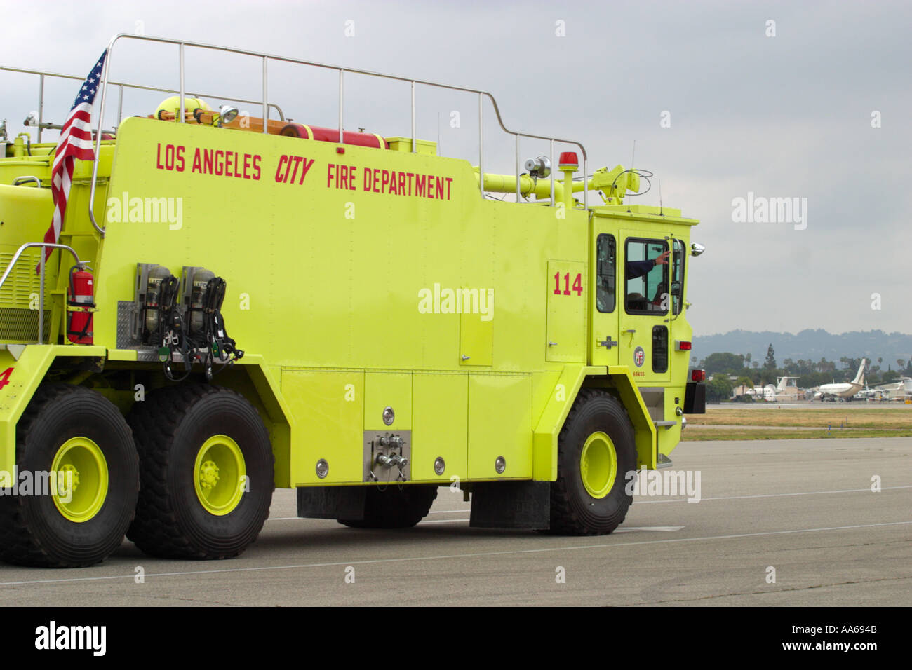 Los Angeles City Fire Department Truck stationed at Van Nuys California Airport Stock Photo