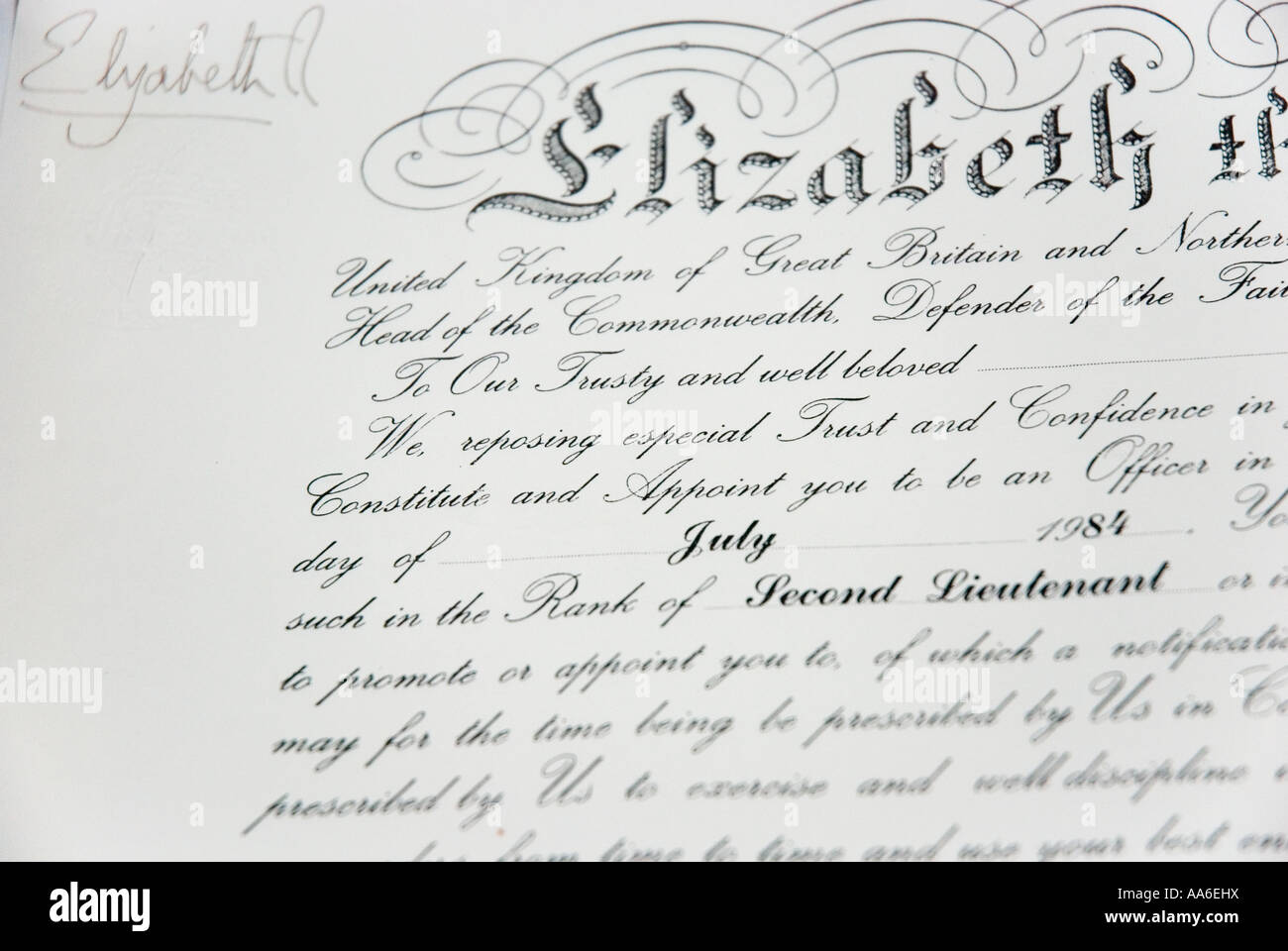 Army Officer Commission papers Stock Photo Alamy