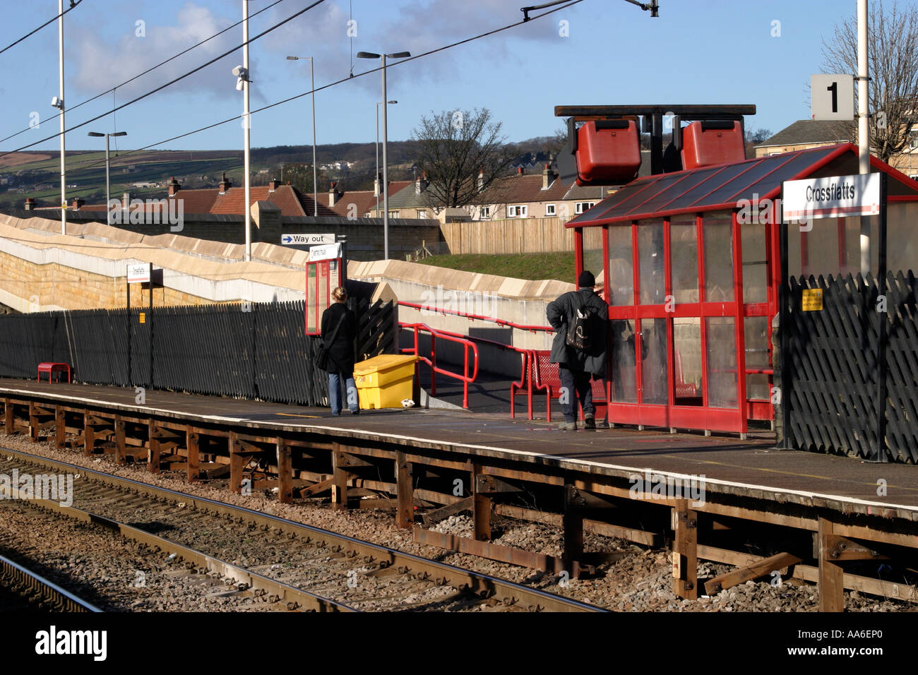 Passengers waiting for train at Crossflatts station Stock Photo Alamy