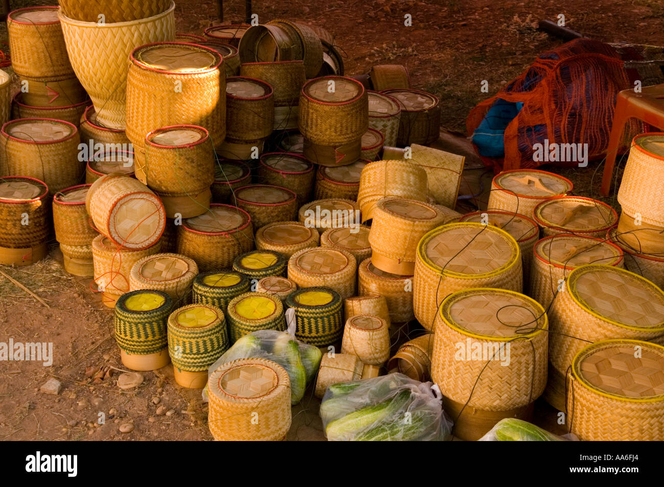 Lao Rice Boxes Sacks of rice in laos hi-res stock photography and images - Alamy