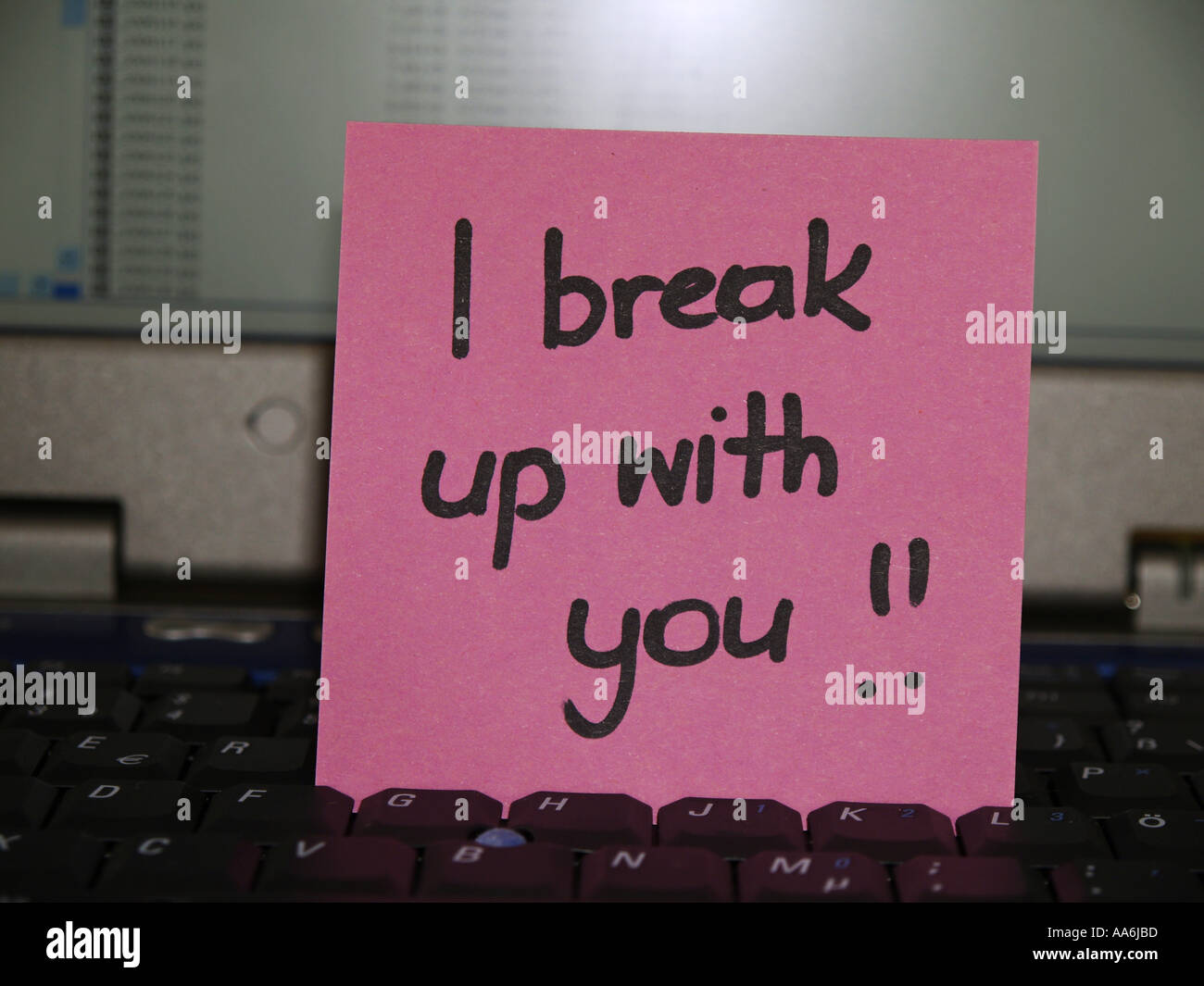 memo note on notebook, I break up with you Stock Photo - Alamy