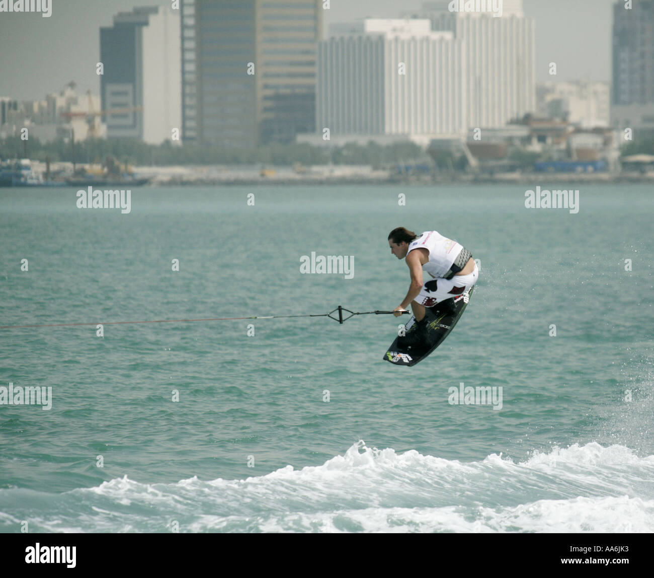 Chad Sharpe of Canada at the Wakeboard World Cup tournament in Doha