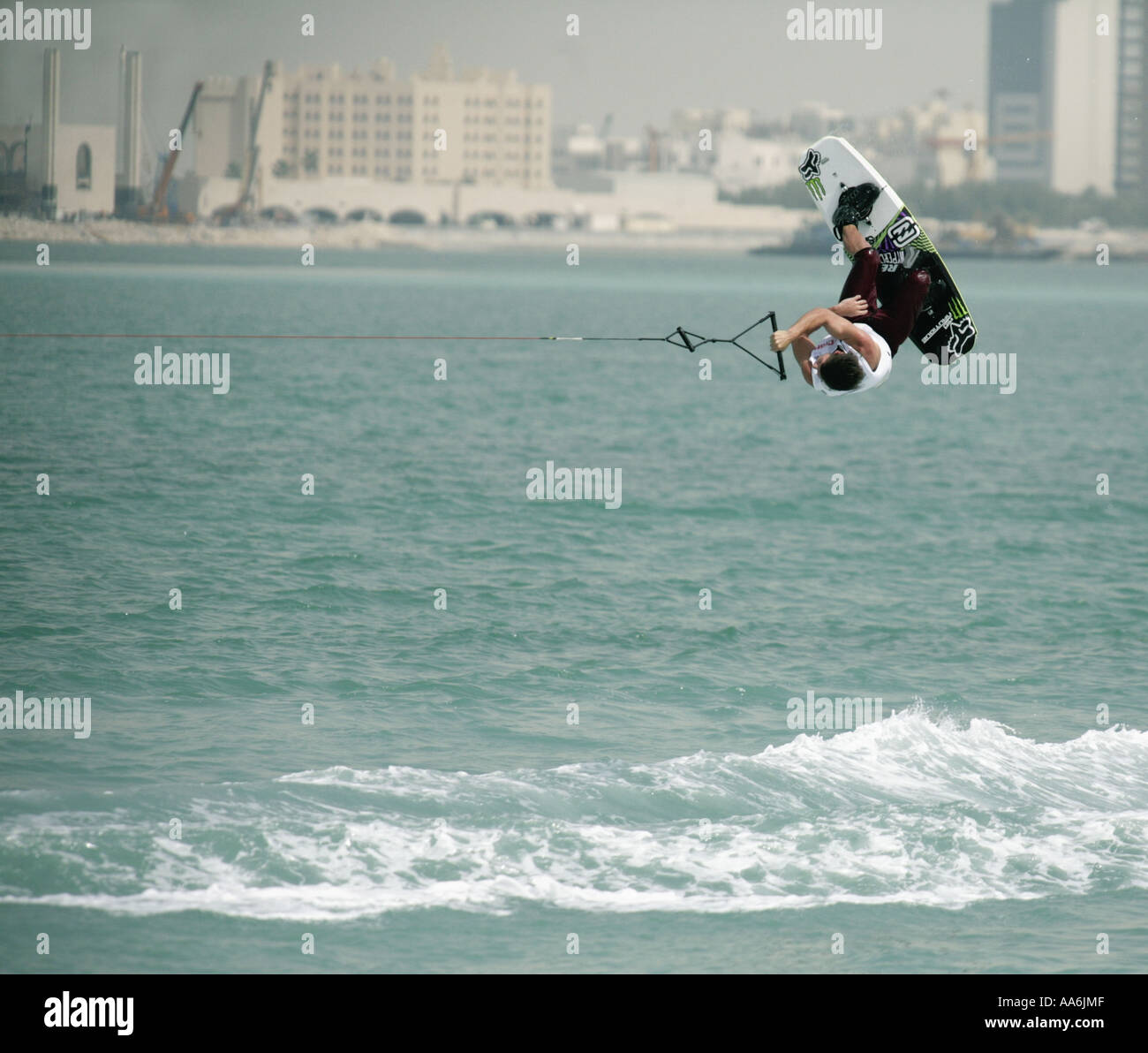 Danny Harf of the USA at the Wakeboard World Cup tournament in Doha