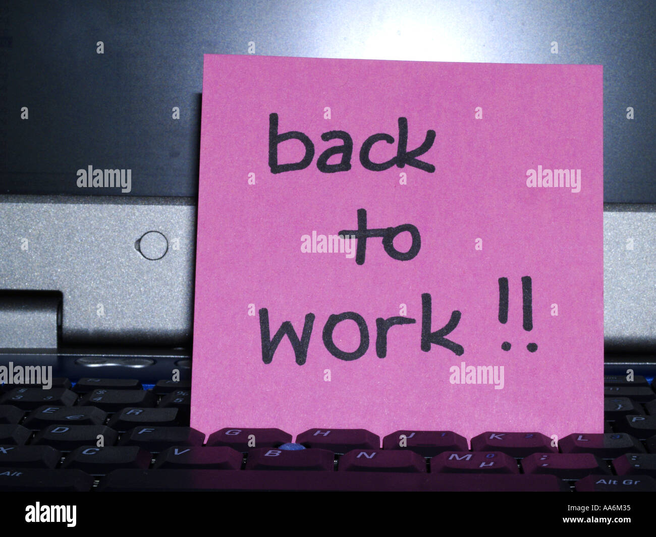memo note on notebook back to work Stock Photo