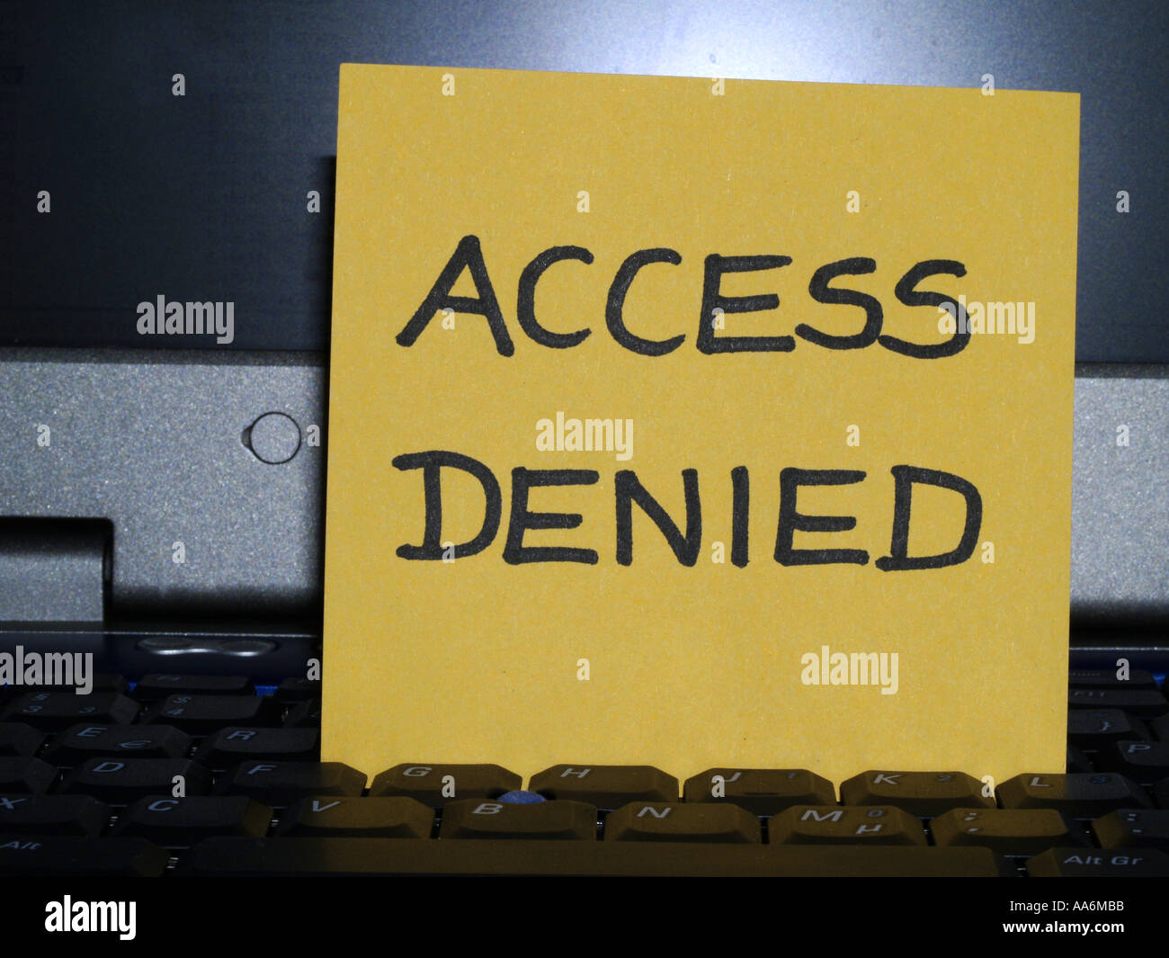 memo note on notebook access denied Stock Photo