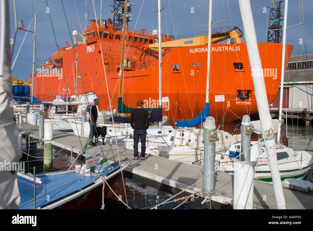 The former Australian Antarctic Division research vessel Aurora Australis moored in Hobart Tasmania Stock Photo