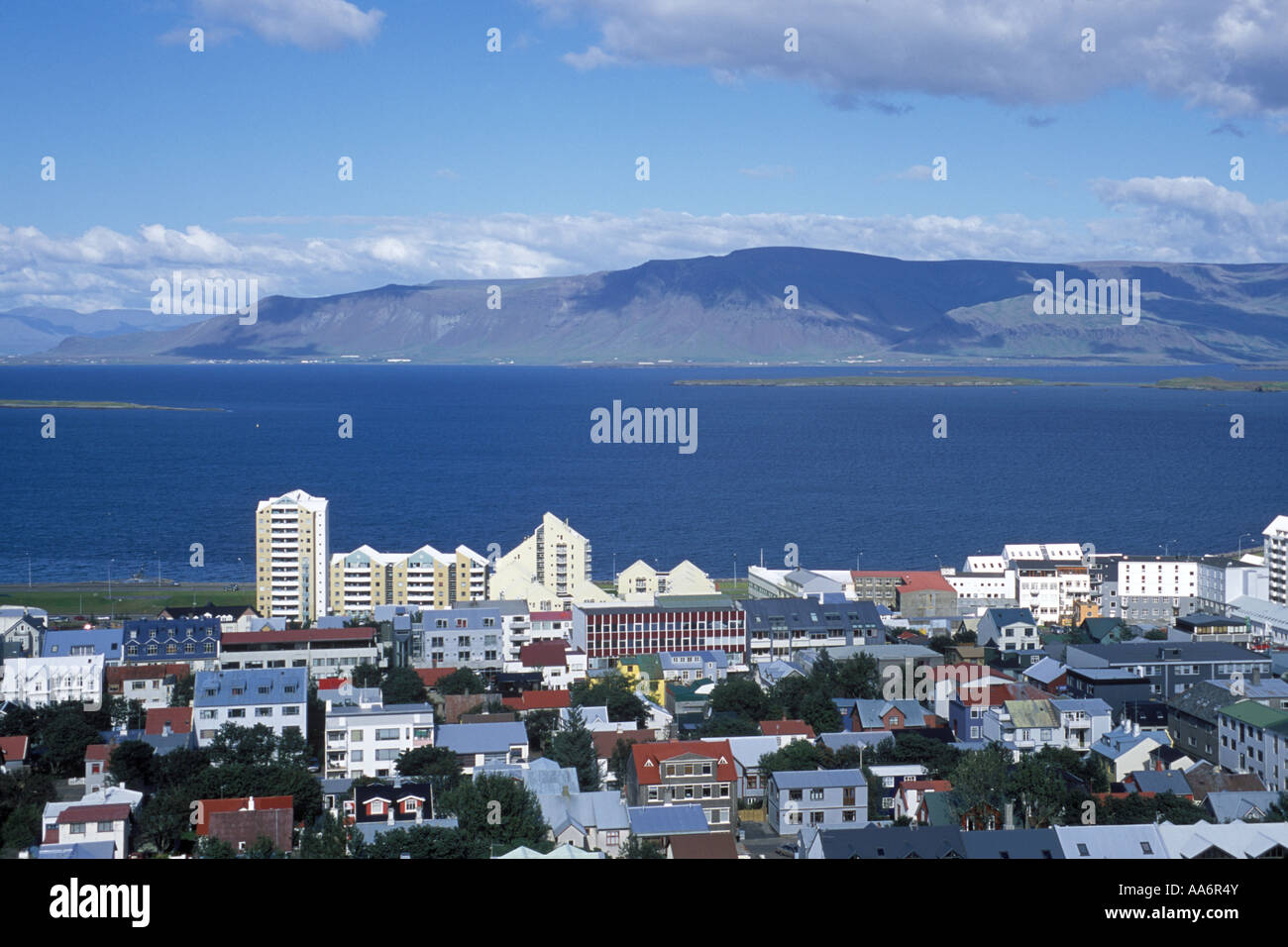 Panoramic view or the Icelandic capital Reykjavik from Hallgrimskirkja Stock Photo