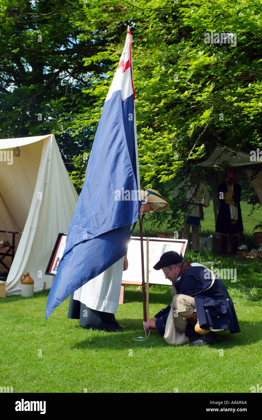 Old English flag at an Americana 1776 reenactment weekend in Boston MA Stock Photo